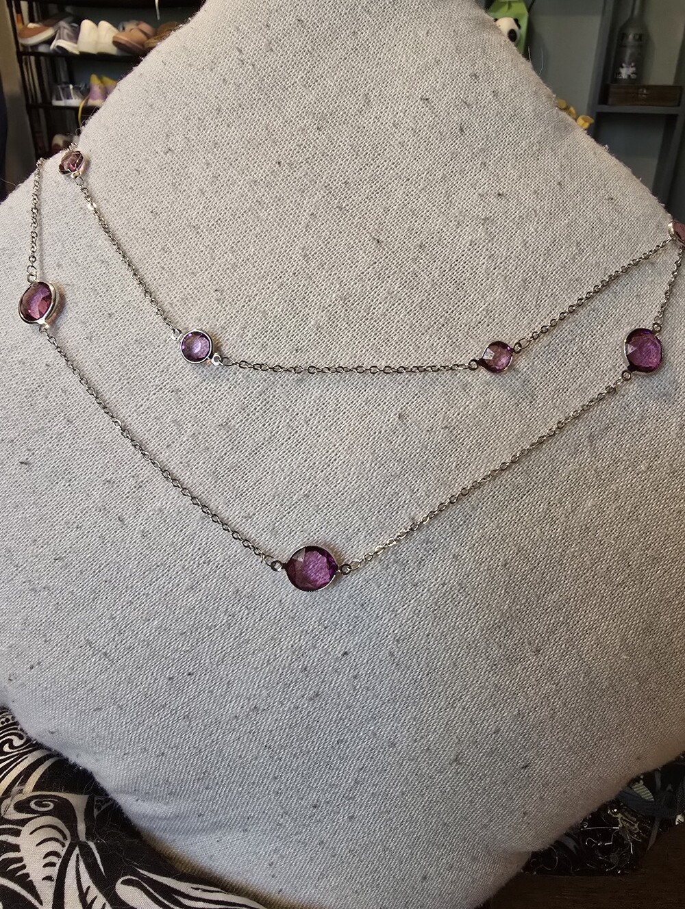 Layered Pink Crystal Station Necklace - Women Jewelry